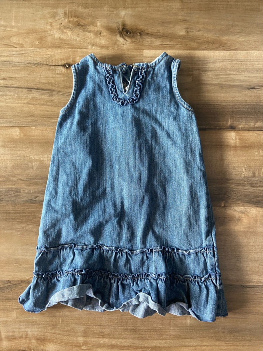 Vintage Girls' Denim Ruffle Hem Dress